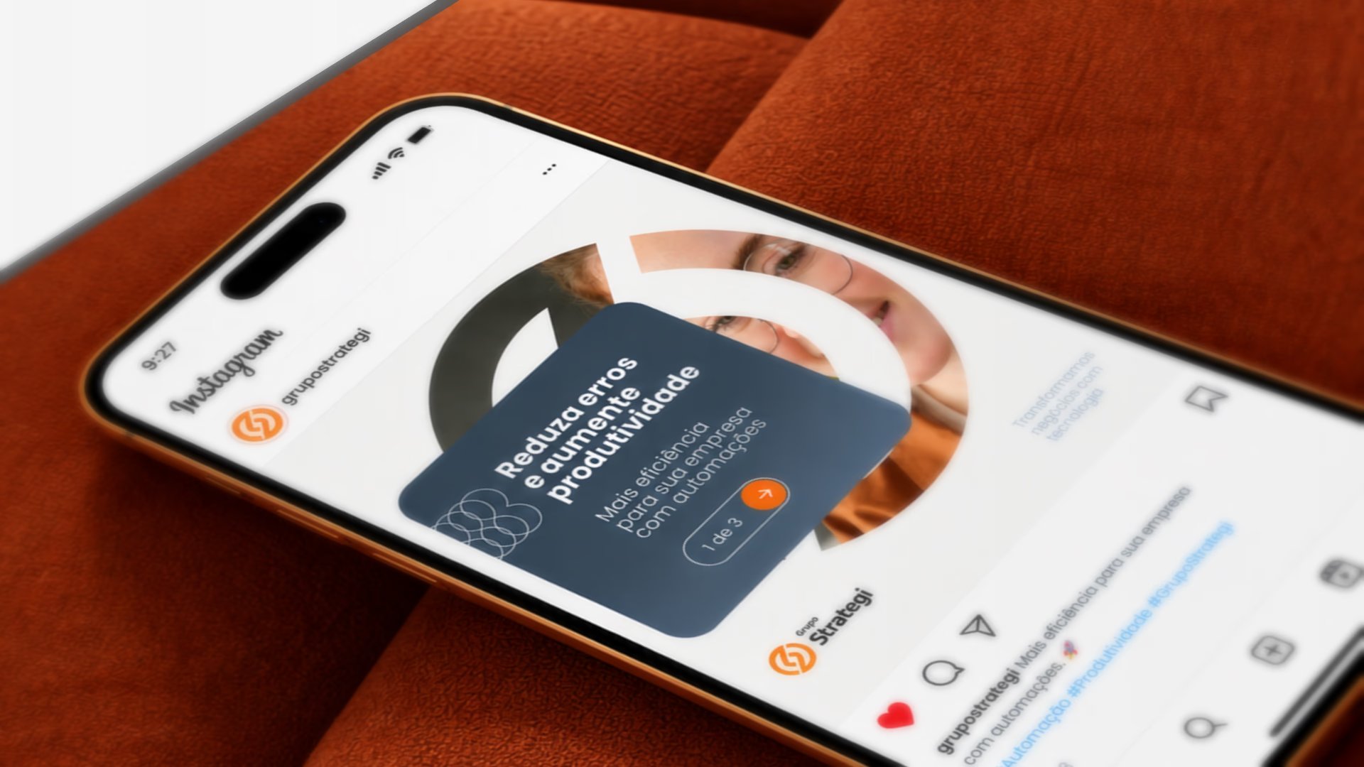 Grupo Strategi carousel post on Instagram, shown on a phone