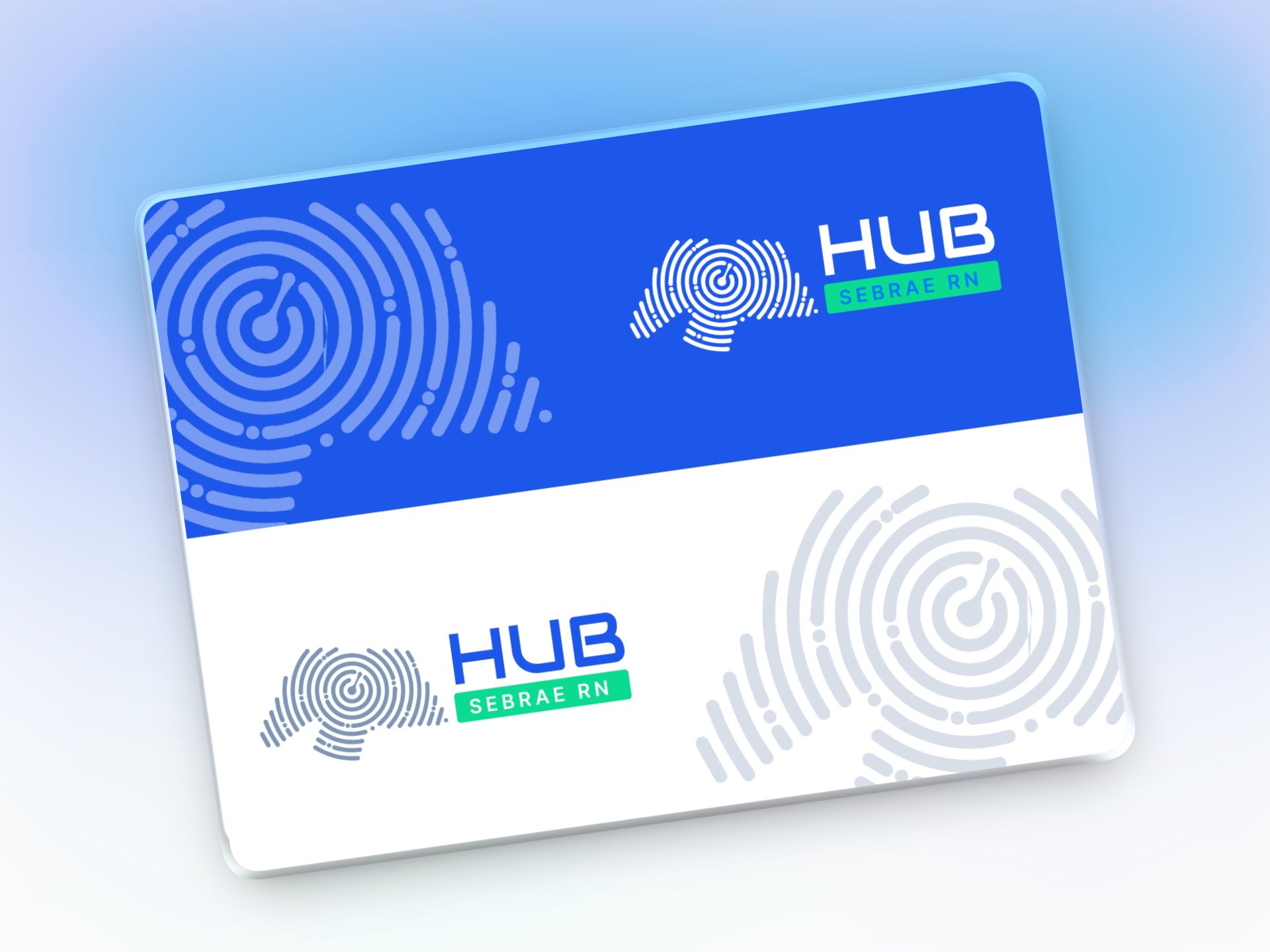 Hub Sebrae RN logo in white on blue and in color on white, with the fingerprint as a graphic element